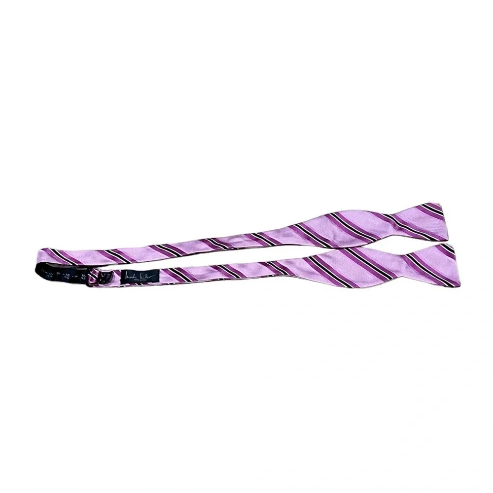 Nicole Miller Pink Striped Silk Bow Tie
